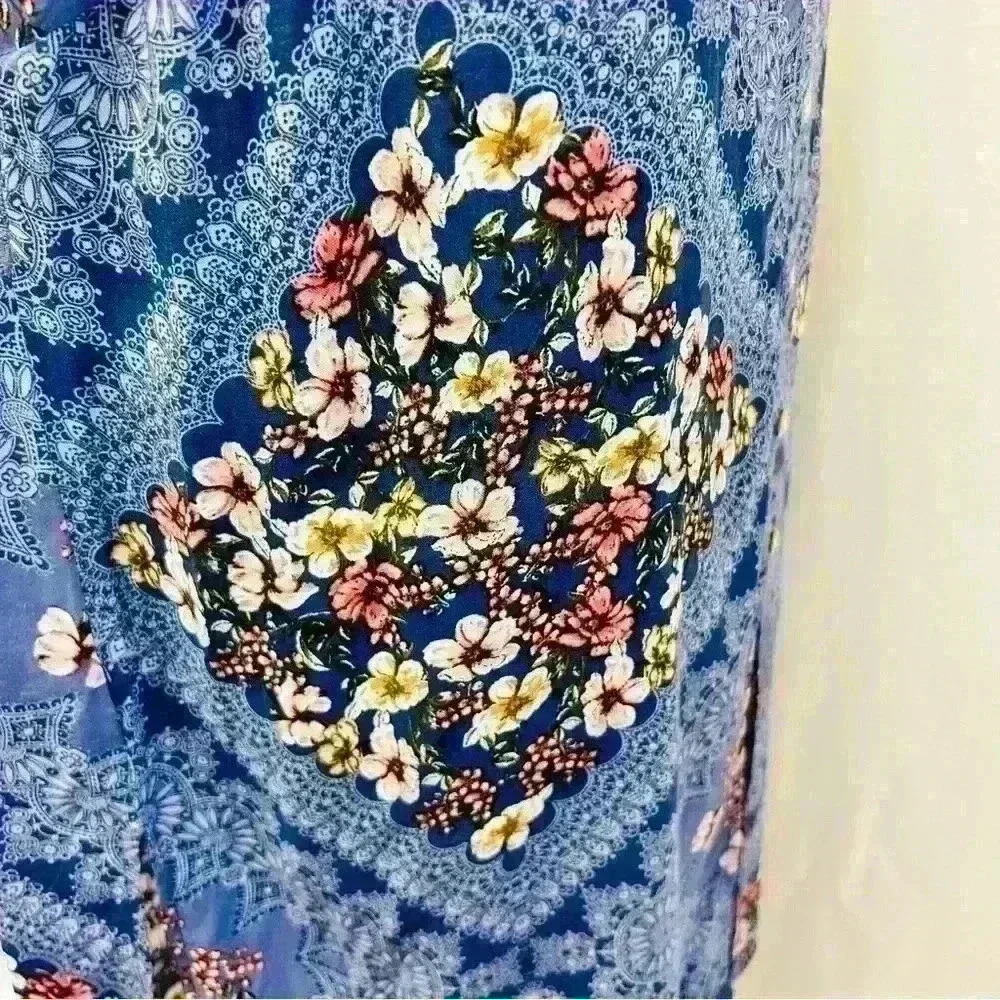 Fig and Flower Blue Floral Crochet Midi Sleeveless Women’s Dress Size XL - Picture 9 of 14